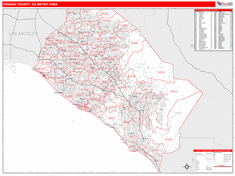 Orange County Metro Area Wall Map Red Line Style 2024